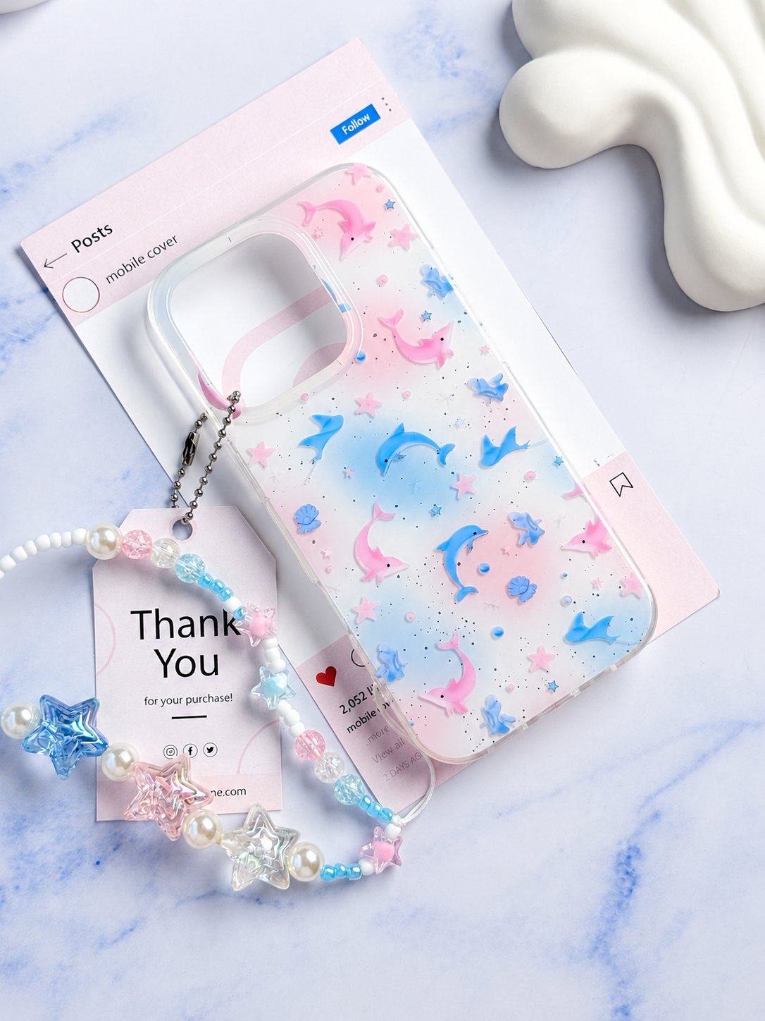 قاب Pastel Star Dolphin با آویز کد C2251