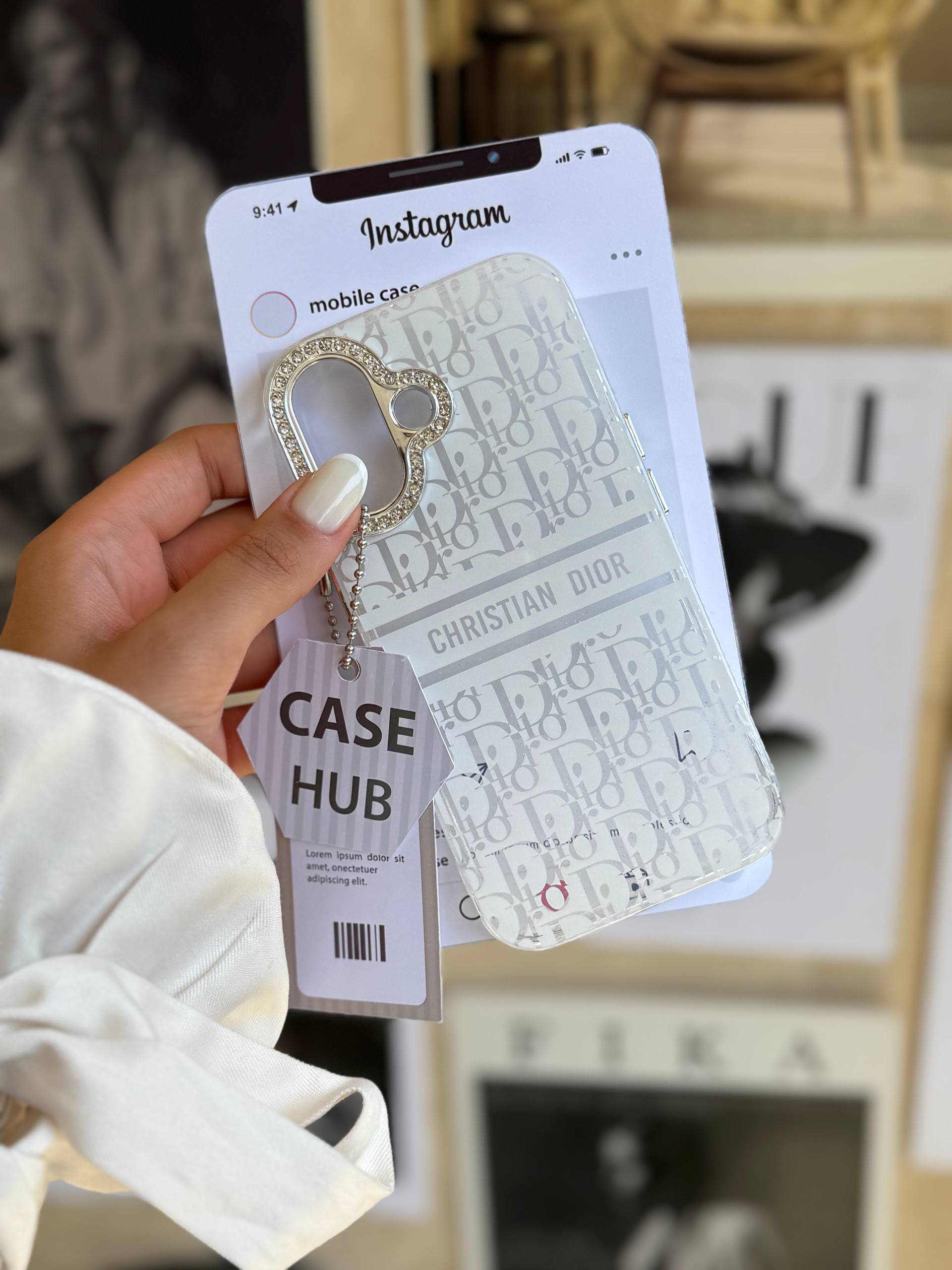 قاب White Christian Dior دور لنز نگین آیفون (کدC2076)